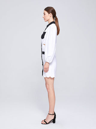 GEORGIA MINI SCALLOP DRESS  - WHITE/BLACK