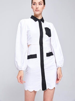 GEORGIA MINI SCALLOP DRESS  - WHITE/BLACK