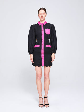 GEORGIA MINI SCALLOP DRESS - BLACK/PINK