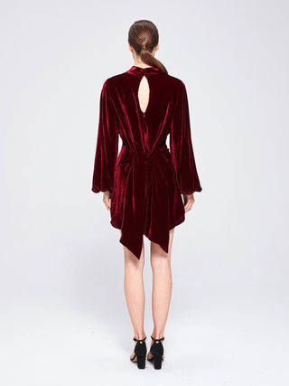 WANDA VELVET MINI DRESS - BURGUNDY