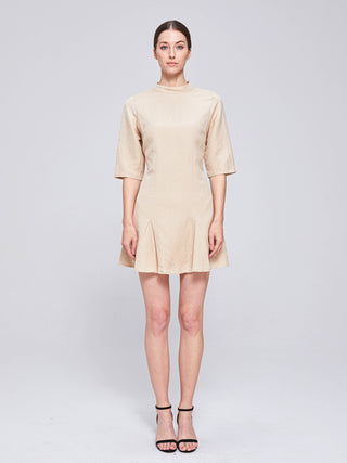 JASMINE PLEATED MINI DRESS - SAND