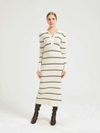 Striped Cable Knit Midi Dress